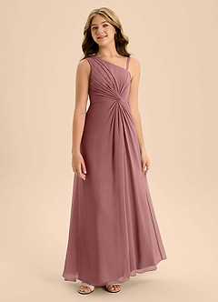 Azazie Brooke Junior Desert Rose A-Line Side Slit Chiffon Dress image5