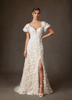 Azazie Vivienne Bröllopsklänningar Klä av A-Linje i Spets Söt hjärta Diamant Vit Champagne image5