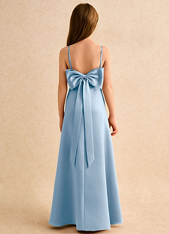 Azazie Joella Girls Formal Robe Demoiselle D'honneur Fillette Robe Trapèze en Mat Satiné Plissée Poudre Bleue image4