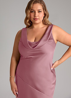 Azazie Rylina Venta Final Vestido de Malva Vintage de Satén Elástico de Corte Sirena image11