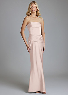Azazie Lenya Bridesmaid Dresses Blushing Pink Sheath Pleated Stretch Satin Dress image5