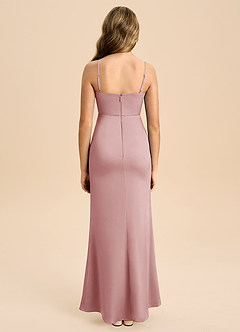 Azazie Buzzy Junior Dusty Rose Sheath Pleated Stretch Satin Dress image2