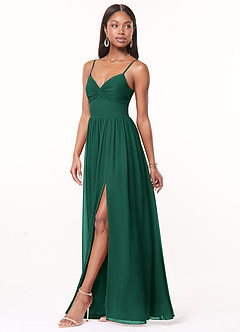 Azazie Zeya Bridesmaid Dresses Emerald A-Line V-Neck Pleated Chiffon Dress image4