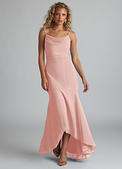 Azazie Summer Bridesmaid Dresses Rosette Mermaid Scoop Cowl Chiffon Dress image4