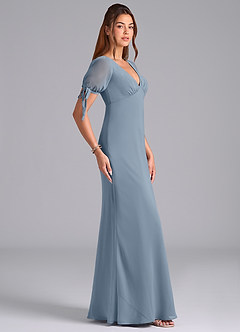 Azazie Pheby Bridesmaid Dresses Dusty Blue A-Line Pleated Chiffon Dress image5