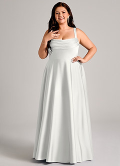 Azazie Shaude Bridesmaid Dresses White A-Line Pleated Stretch Satin Dress image8