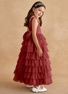 Azazie Twinkle Toes Blumenmädchenkleider A-Linie Schleifen Tüll Kleid Rost image5