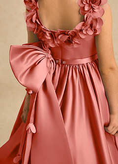 Azazie Eden Flower Girl Dresses Salmon Pink Ball-Gown Pleated Matte Satin Dress image6