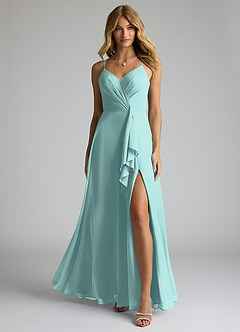 Azazie Akita Robes de demoiselle d'honneur Robe Trapèze en Mousseline de soie Aqua image3