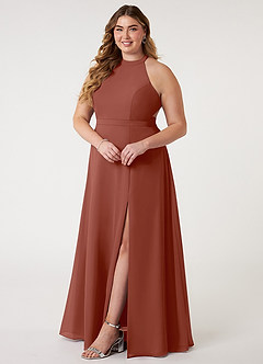Azazie Clarice Bridesmaid Dresses Auburn A-Line Halter Chiffon Dress image11