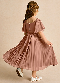 Azazie Gisele Abiti da Ragazza di Fiori Abito A-Line in Chiffon Plissettato Bronzo image3