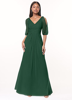 Azazie Noelia Final Sale Dark Green A-Line Pleated Mesh Dress image1