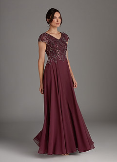 Azazie Eleanor vestidos de madre de la novia Vestido de Cabernet de Gasa de Corte En A con Lentejuela image4