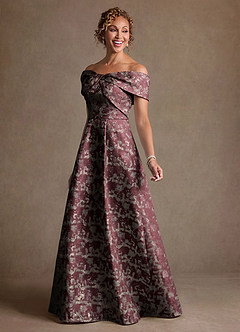 Azazie Harriett Brudens mor kjoler A-Line Off-Shoulder Blomster Jacquard Gulv-længde Kjole image7