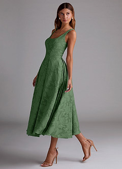 Azazie Amalie Bridesmaid Dresses Eucalyptus A-Line Pleated Floral Burnout Dress image4