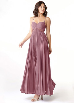 Azazie Devyn Robes de demoiselle d'honneur Robe Trapèze en Mousseline de soie Corset Mauve Vintage image3