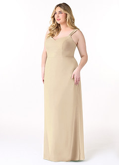 Azazie Denice Bridesmaid Dresses Champagne Sheath Pleated Chiffon Dress image11