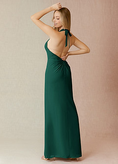 Azazie Yessi Bridesmaid Dresses Emerald Sheath Pleated Chiffon Dress image2
