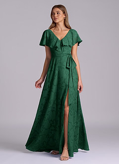 Azazie Lainey Bridesmaid Dresses Dark Green A-Line with Pockets Floral Burnout Dress image5