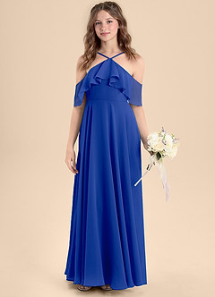 Azazie Tessabelle Junior Vestido de Azul Real de Gasa de Corte En A con Vestidos sin tirantes image4
