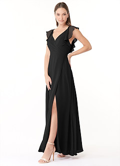 Azazie Yoko Bridesmaid Dresses Black A-Line Ruched Chiffon Dress image3