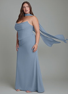 Azazie Sorrel Abiti da Damigella Abito Sirena in Chiffon Corsetto Blu Polveroso image14