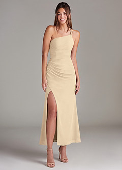 Azazie Eren 신부 들러리 드레스 인어 한쪽 어깨 쉬폰 발목 길이 드레스 image3