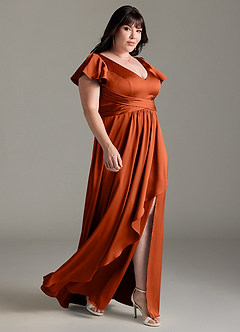 Azazie Omari Robes de demoiselle d'honneur Robe Trapèze en Satin extensible Paprika image10