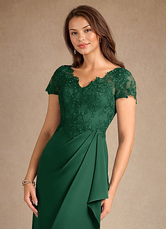 Azazie Santa Ana Kleider für die Brautmutter A-Linie Spitze Stretch-Satin Kleid Dunkelgrün image8
