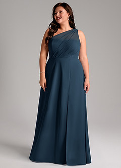 Azazie Phaedra Bridesmaid Dresses Dark Navy A-Line One Shoulder Chiffon Dress image14