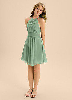 Azazie Bonnie Junior Matcha A-Line Pleated Chiffon Dress image4