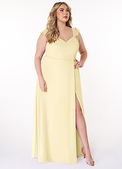Azazie Everett Bridesmaid Dresses Lemon Sorbet A-Line V-neck Ruched Chiffon Dress image9