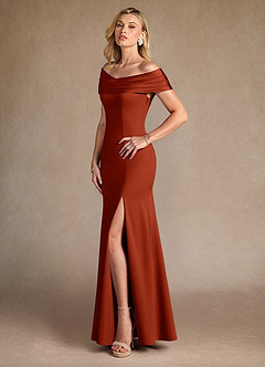 Azazie Pierce Mother of the Bride Dresses Rust Mermaid Pleated Stretch Crepe Dress image2