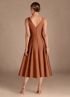 Azazie Fulton Mother of the Bride Dresses Copper A-Line Pleated Stretch Satin Dress image3