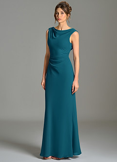 Azazie Kieryn Bridesmaid Dresses Ink Blue Mermaid Pleated Chiffon Dress image3