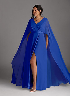Azazie Isa Kleider für die Brautmutter A-Linie V-Hals Gefaltet Chiffon Kleid Königsblau image10