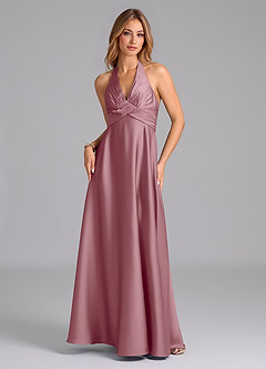 Azazie Tessie Bridesmaid Dresses Vintage Mauve A-Line Pleated Stretch Satin Dress image5