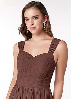 Azazie Zapheira Bridesmaid Dresses Espresso A-Line Ruched Chiffon Dress image5