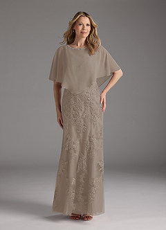Azazie Whilhelmina Mother of the Bride Dresses Taupe Mermaid Lace Chiffon Dress image1