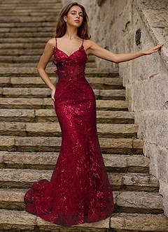 Blazing Burgundy Glitter Prom Dress image6