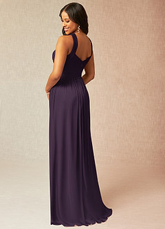Azazie Hillian Bridesmaid Dresses Plum A-Line Halter Pleated Mesh Dress image10