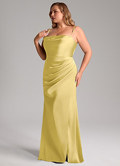 Azazie Leonis Vestidos de damas de honor Vestido de Canario de Satén Elástico de Corte Sirena Convertible con Plisado image12