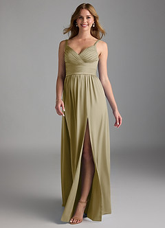 Azazie Chanel Bridesmaid Dresses Moss Green A-Line Pleated Stretch Satin Dress image1