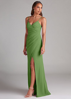 Azazie Maci Bridesmaid Dresses Basil Sheath Pleated Chiffon Dress image3