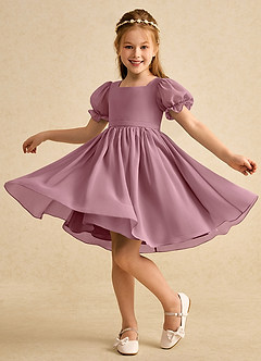 Azazie Jolie Flower Girl Dresses Vintage Mauve A-Line with Sleeves Chiffon Dress image3