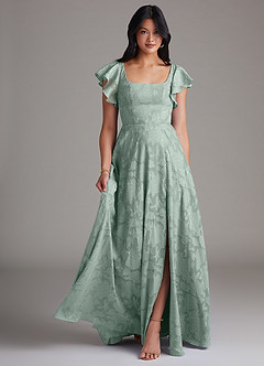 Azazie Bondi Bridesmaid Dresses Agave A-Line Side Slit Floral Burnout Dress image1
