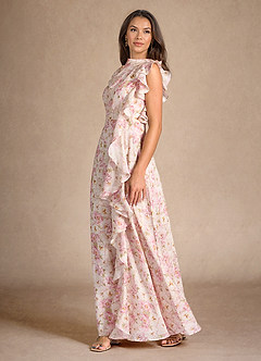 Azazie Narine Kleider für die Brautmutter A-Linie Plissee Chiffon mit Blumenmuster Kleid Antike Rose Blumen image6