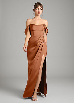 Azazie Johana Vestidos de damas de honor Vestido de Cobre de Satén Elástico de Corte Sirena Convertible con Vestidos sin tirantes image5