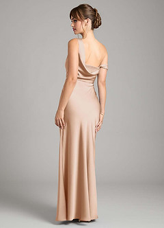 Azazie Madelyn Jurken voor bruidsmeisjes Converteerbaar Jurk van Stretch Satijn met Zeemeermin One-Shoulder Engelse Roos image2