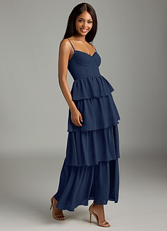 Azazie Kaiden Brautjungfernkleider A-Linie Herzausschnitt Chiffon Kleid Dunkelmarine image3